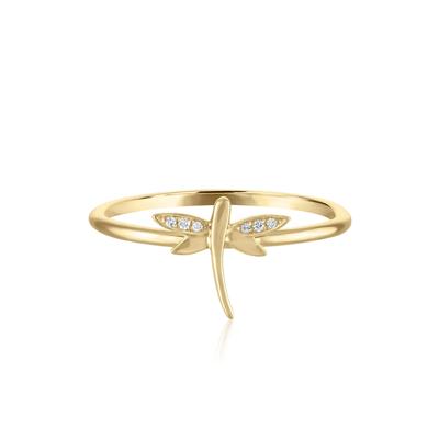 Diamond Accent Dragonfly Ring in 10K Yellow Gold