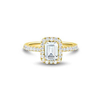 Lab Grown Diamond Emerald-Cut Halo Engagement Ring in 14K Yellow Gold (1 1/2 ct. tw.)
