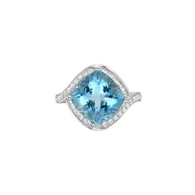Cushion-Cut Aquamarine and Diamond Ring in 14K White Gold (5/8 ct. tw.)