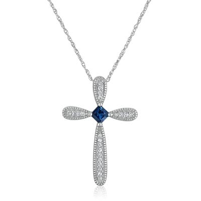 Blue Sapphire Cross Pendant in 14K White Gold (1/10 ct. tw.)