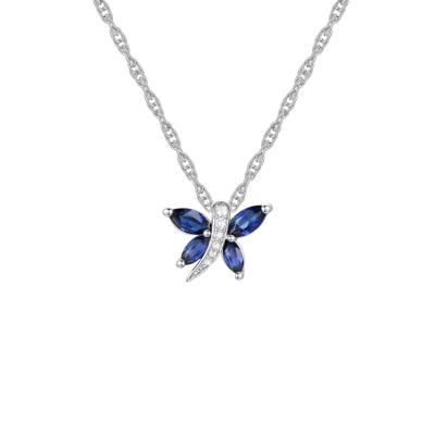 Lab Created Blue Sapphire Butterfly Pendant in Sterling Silver