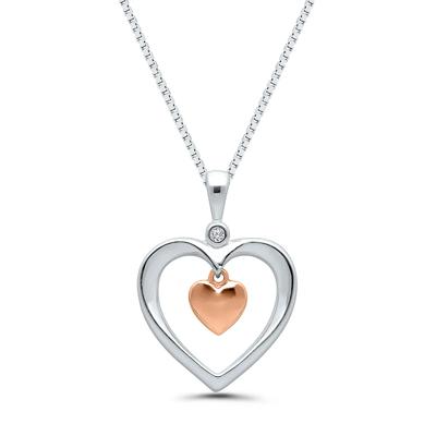 Diamond Dangle Heart Pendant in Sterling Silver