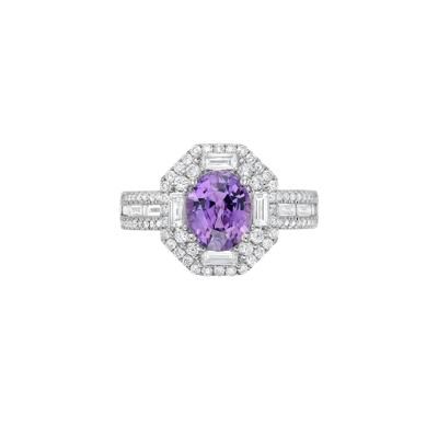 Purple Sapphire and Diamond Halo Ring in 14K White Gold (1 ct. tw.)