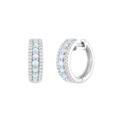 Lab-Created Opal and Lab-Created White Sapphire Graduated Hoop Earrings in Sterling Silver