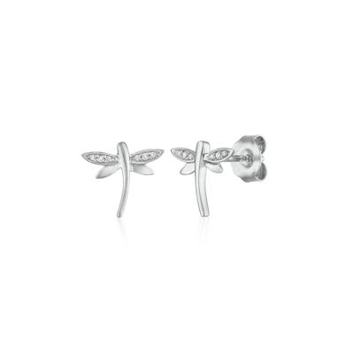 Diamond Accent Dragonfly Stud Earrings in 10K White Gold