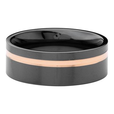 Men’s 14K Rose Gold Inlay Wedding Band in Black Zirconium, 8MM