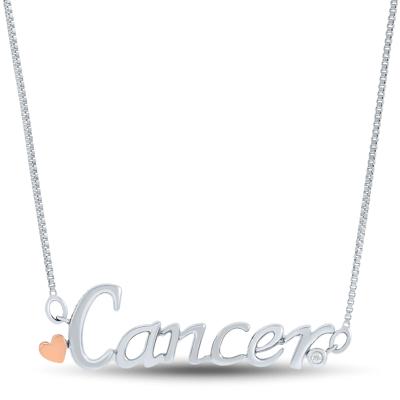 Diamond Accent Cancer Zodiac Pendant in Sterling Silver and 14K Rose Gold