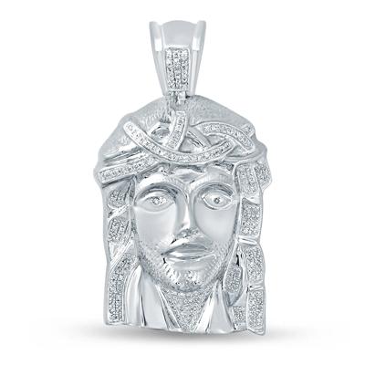 Men's Diamond Jesus Pendant in Sterling Silver