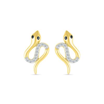 Black Diamond Snake Earrings in 10K Yellow Gold (1/10 ct. tw.)