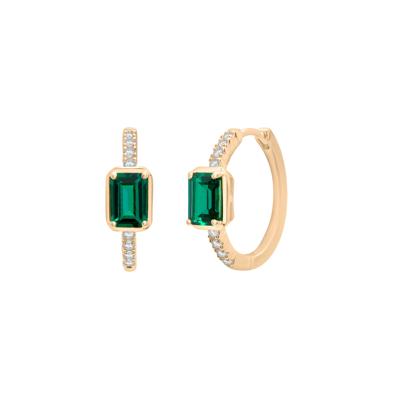 Lab-Created Emerald and White Sapphire Prong Hoops in Vermeil