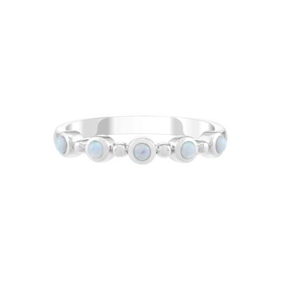 Lab-Created Cabochon Opal Bezel Stack Ring in Sterling Silver
