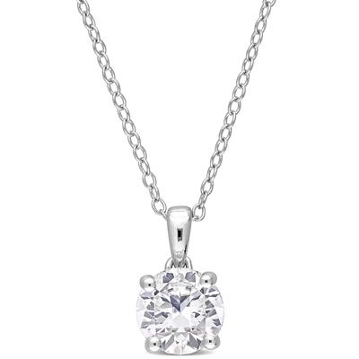 Lab Created White Sapphire Solitaire Pendant in Sterling Silver
