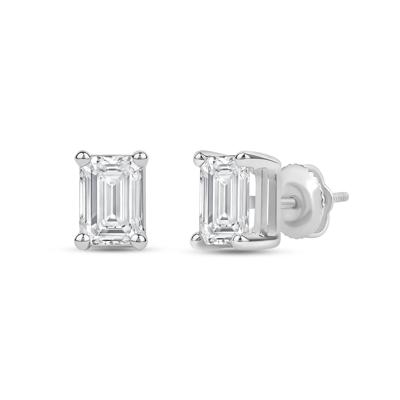 Lab Grown Diamond Emerald-Cut Solitaire Stud Earrings in 14K White Gold (2 ct. tw.)