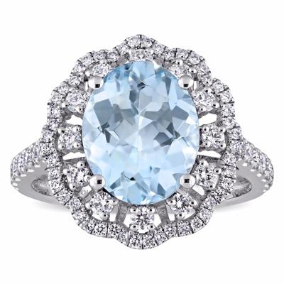 Aquamarine and Diamond Ring in 14K White Gold (3/4 ct. tw.)
