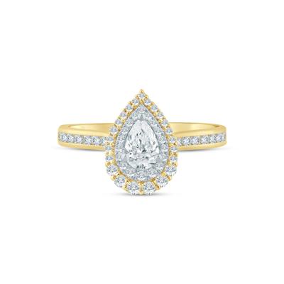 Pear-Shaped Double Halo Engagement Ring in 14K Yellow Gold (3/4 ct. tw.)