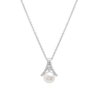 Cultured Freshwater Pearl and Diamond Accent Pendant Necklace in Sterling Silver