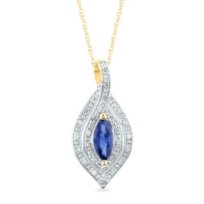 Blue Sapphire and Diamond Pendant in 10K Yellow Gold (1/10 ct. tw.)