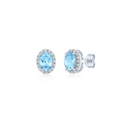 Swiss Blue Topaz and Diamond Halo Earrings in Sterling Silver (1/10 ct. tw.)