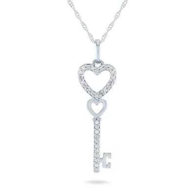 Diamond Heart Key Pendant in 10K White Gold