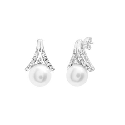 Freshwater Cultured Pearl and Diamond Accent Stud Earrings in Sterling Silver