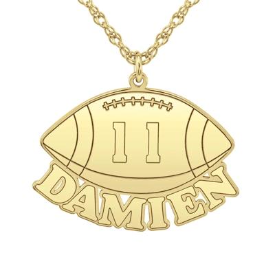 Personalized Nameplate Football Pendant in 14K Yellow Gold