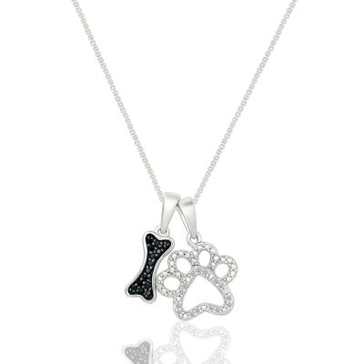 Black and White Diamond Paw and Bone Pendant in Sterling Silver (1/8 ct. tw.)
