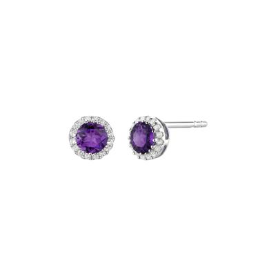 Diamond and Amethyst Stud Earrings in 14K White Gold