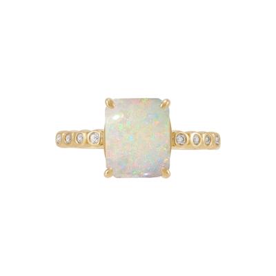 Opal Cabochon & Diamond Accent Ring in 10K Yellow Gold