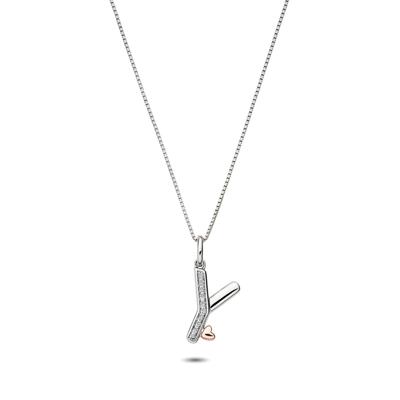Diamond Accent Initial Y Pendant in Sterling Silver and 14K Rose Gold