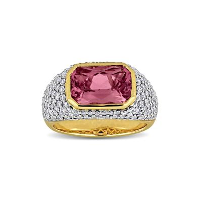 Pink Tourmaline & Diamond Signet Ring in 14K Yellow Gold (1 1/3 ct. tw.)
