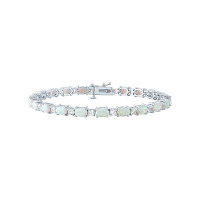 Lab Created Opal & White Sapphire Bracelet in Sterling Silver