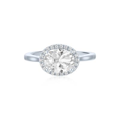 Lab-Created White Sapphire and Diamond Accent Halo Ring in Sterling Silver