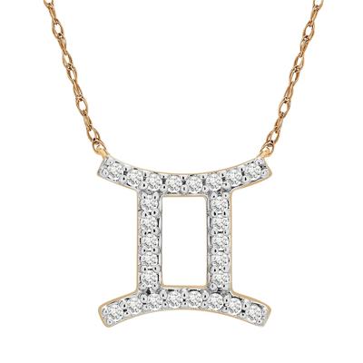 Gemini Zodiac Necklace with Diamonds in 10K Yellow Gold (1/10 ct. tw.)