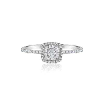 Round and Baguette Diamond Promise Ring in 14K White Gold (1/4 ct. tw.)