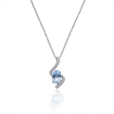 Aquamarine and Diamond Accent Pendant in 10K White Gold