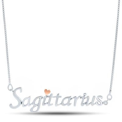 Diamond Accent Sagittarius Zodiac Pendant in Sterling Silver and 14K Rose Gold
