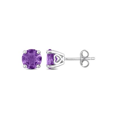 Amethyst Stud Earrings with Heart Baskets in Sterling Silver