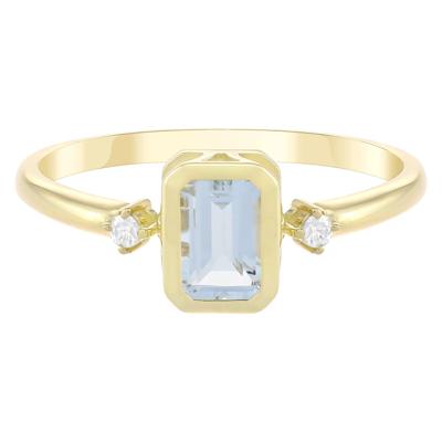 Emerald-Cut Aquamarine and Diamond Accent Ring in 10K Yellow Gold