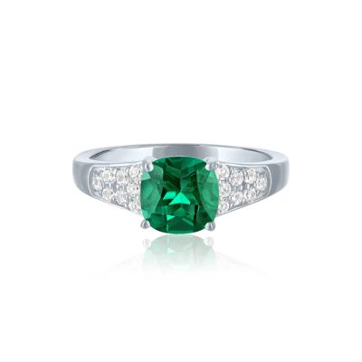 Lab-Created Emerald & Lab-Created White Sapphire Thick Band Ring in Sterling Silver
