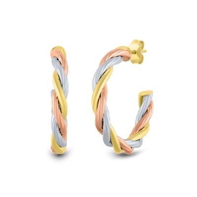 Twisted J-Hoop Earrings in 14K Yellow, White and Rose Gold