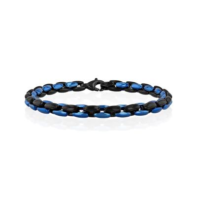 Men’s Two-Tone Link Bracelet in Black & Blue Ion-Plated Stainless Steel