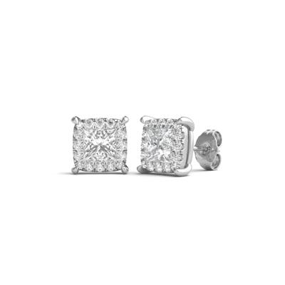 Lab Grown Diamond Princess-Cut Halo Earrings in 14K White Gold (2 ct. tw.)