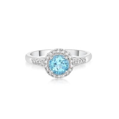 Swiss Blue Topaz & 1/8 ct. tw. Diamond Ring in Sterling Silver