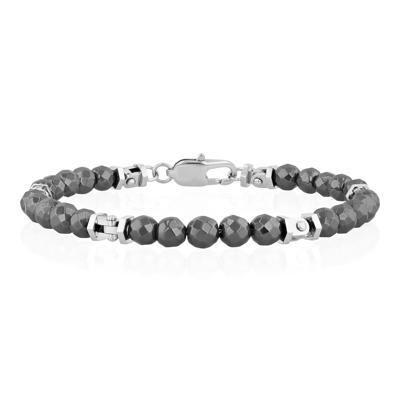 Men's Hematite Bead Rivet-Link Bracelet in Stainless Steel