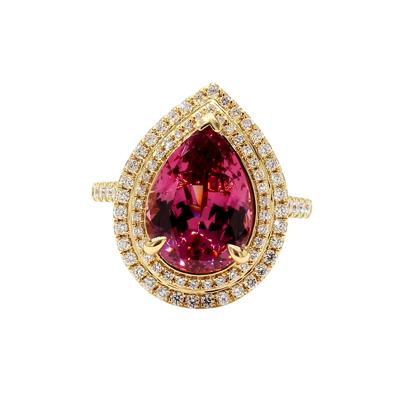 Malaya Garnet and Diamond Halo Ring in 18K Yellow Gold (5/8 ct. tw.)