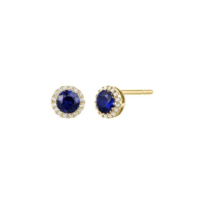 Blue Sapphire & Diamond Accent Stud Earrings in 14k Yellow Gold