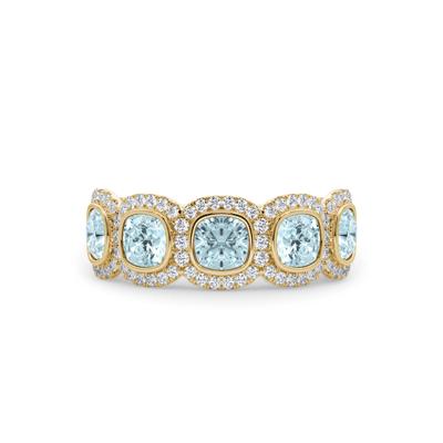 Lab Grown Diamond Blue Cushion-Cut & Round Anniversary Band in 14K Yellow Gold (3 ct. tw.)