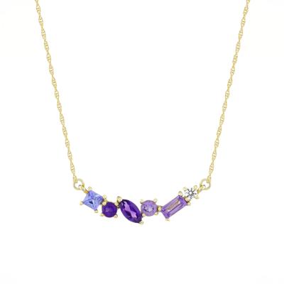Lab-Created Amethyst, Tanzanite and White Sapphire Necklace in 10K Yellow Gold
