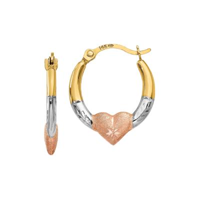 Heart Hoop Earrings in 14K Yellow, White and Rose Gold, 16MM