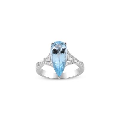 Pear-Shaped Aquamarine and Diamond Ring in 18K White Gold (1/3 ct. tw.)
